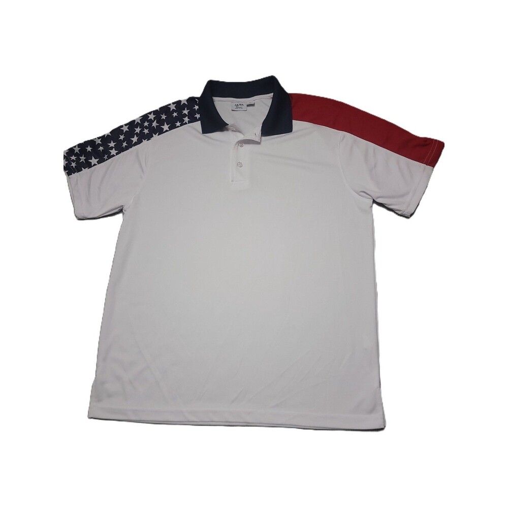 AKWA Classic Polo Shirt Mens Size L Patriotic American Flag Shoulders USA